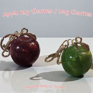 Glitter APPLE Gold Tone Bag Charm (RED OR GREEN)